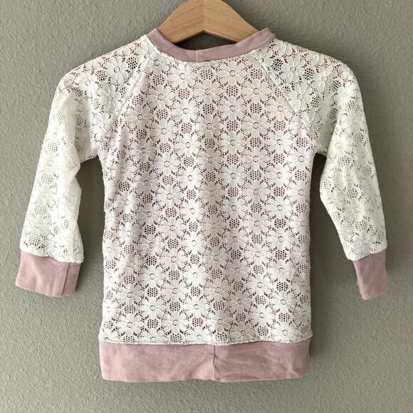 Tate and Adele Lace Overlay Top - Cream Dusty Rose - Made in Bend, OR - 12-18M - Picture 2 of 7